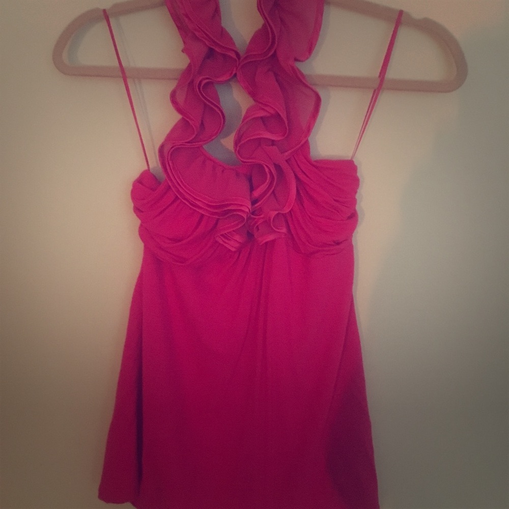 Express Hot Pink Ruffle Halter top